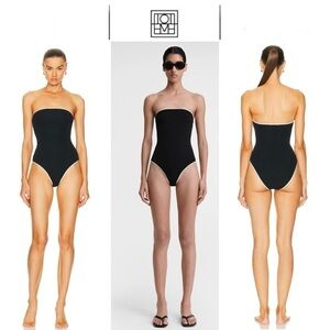 Toteme Stripe Edge Strapless One-Piece Swimsuit sz XS NWT